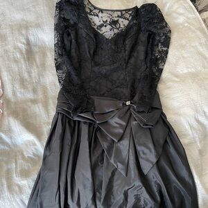 Black Vintage High-Low Lace and Satin Dress